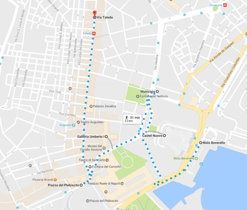 ナポリの散歩ツアーの地図