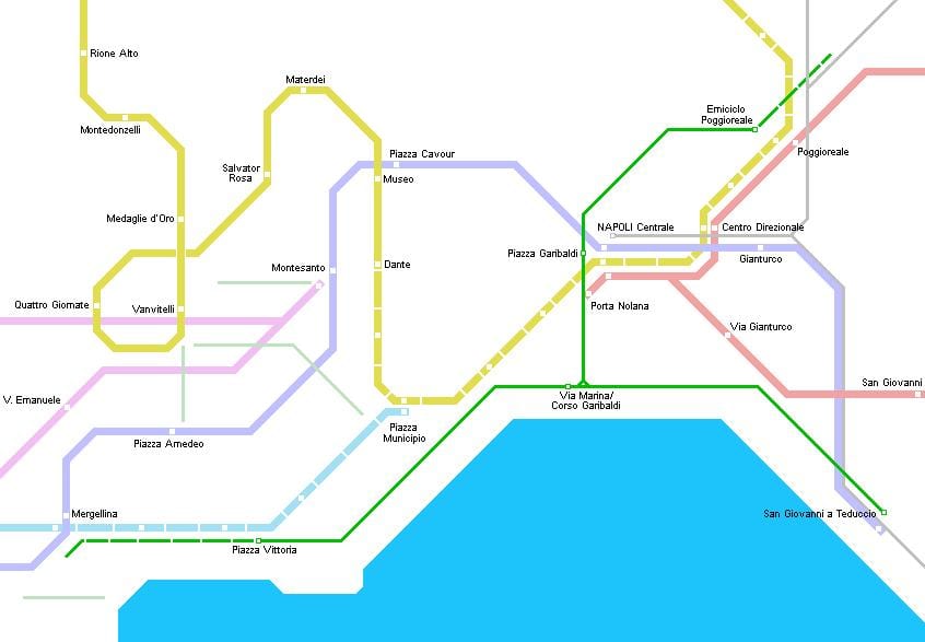 地図ナポリの路面電車 